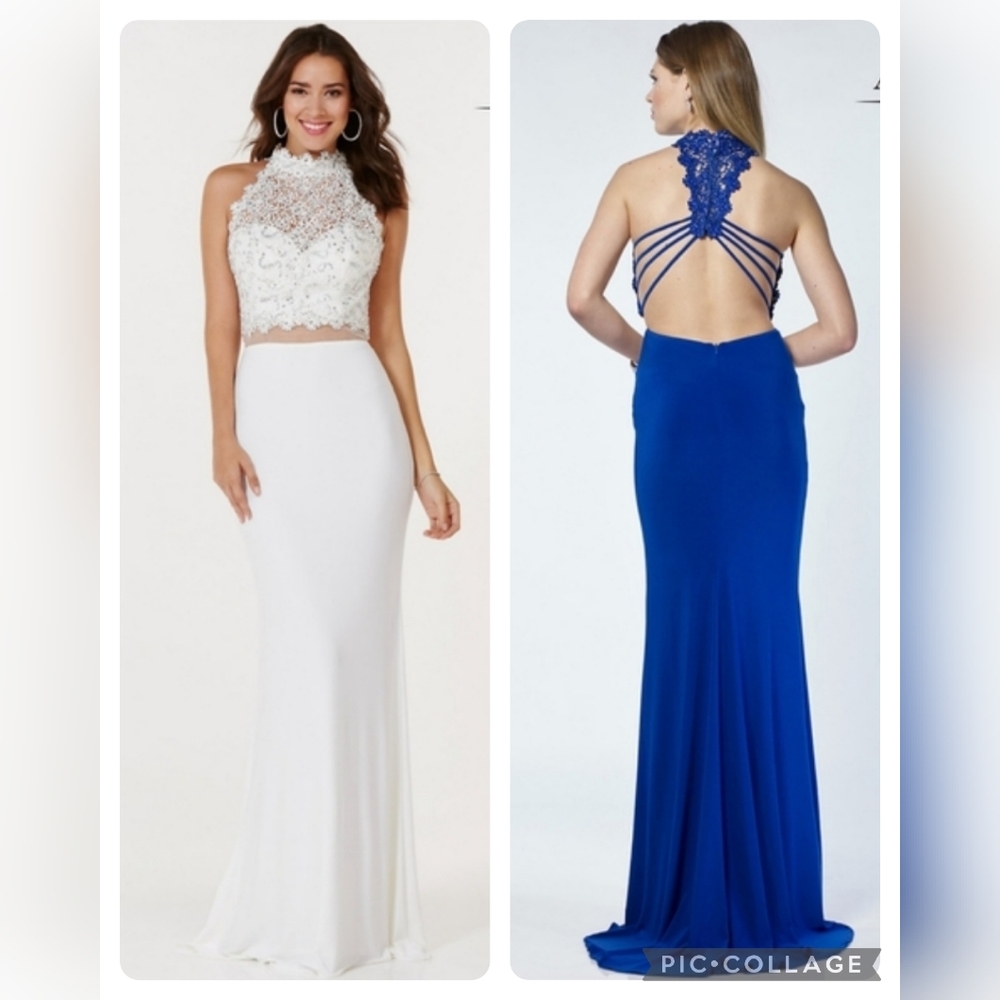 Alyce Paris Diamond White Sheer Midriff Rhinestones Sequins Halter Size 4